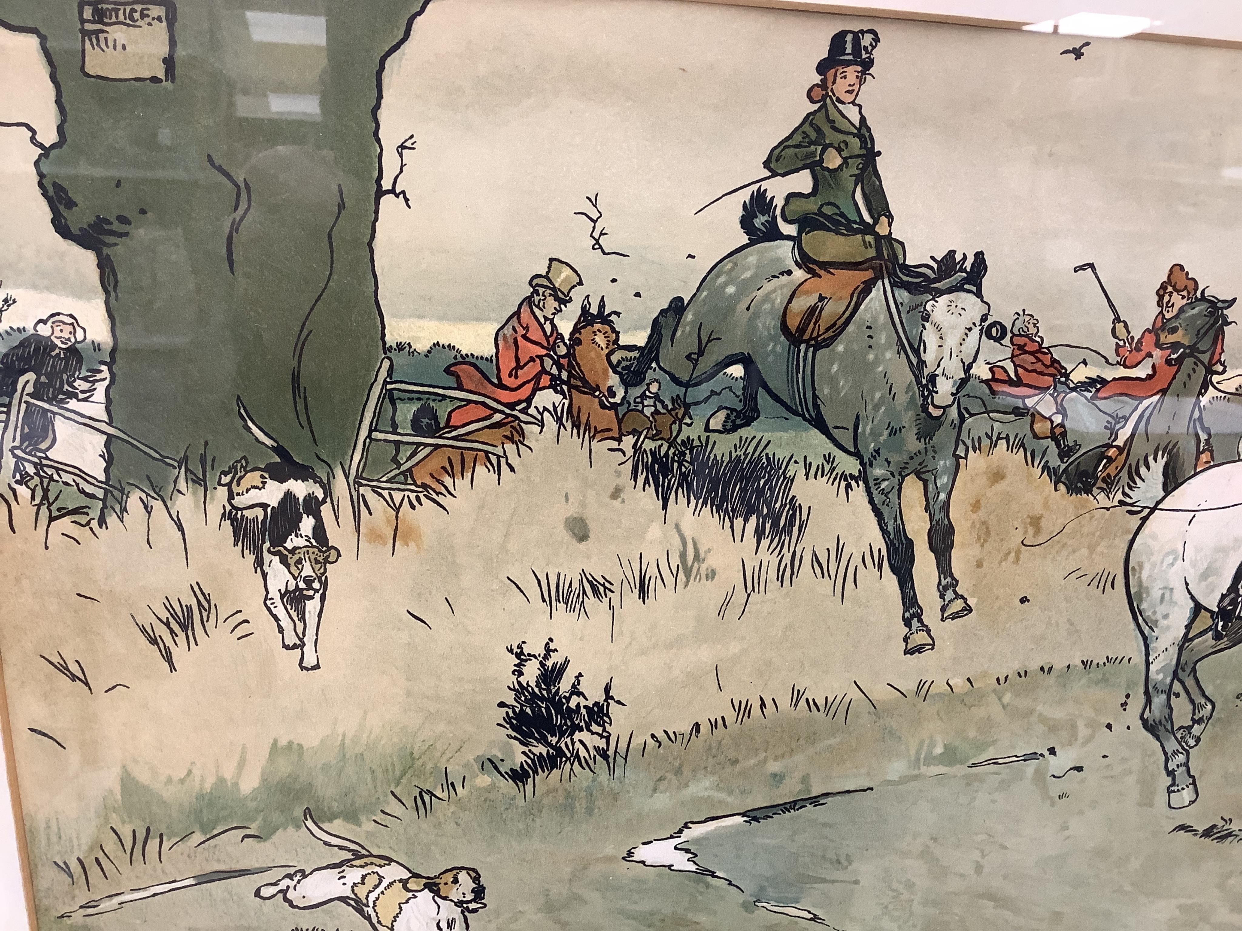 After Cecil Aldin (1870-1935), set of six colour hunting interest prints, to include 'Breaking cover', 'The Breakfast' and 'Full Cry', 37 x 60cm